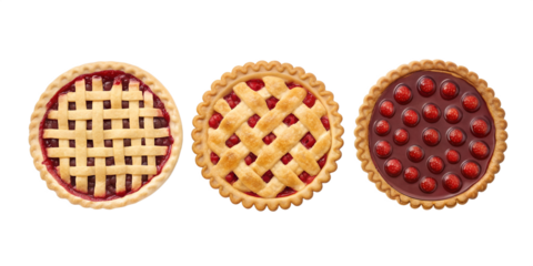 Pi Day Cherry Pie in Three Styles with Crust on White - Delicious Pie, Cherry Dessert, Pi Day Treat, Cut Out