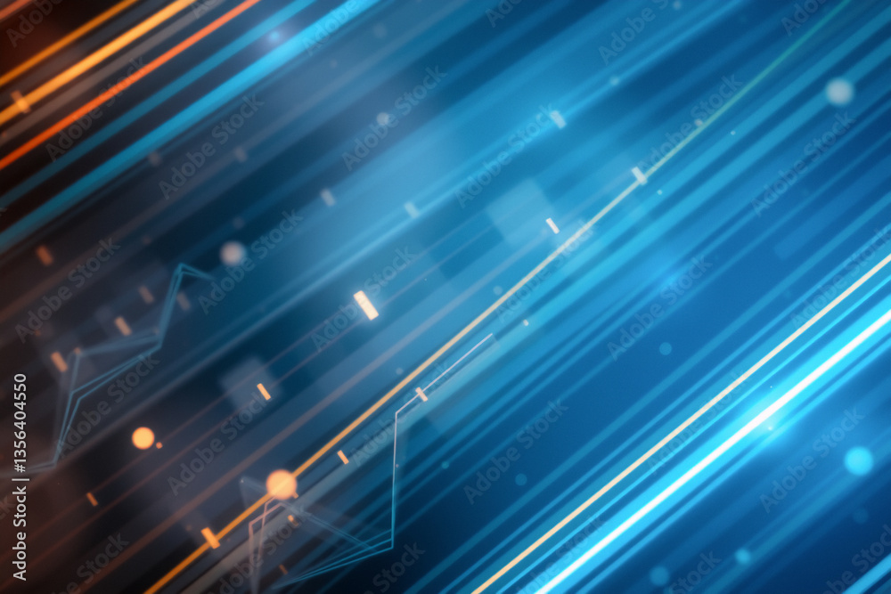 Aufkleber Abstract image with diagonal lines and shapes in blue and orange colors, creating a futuristic and dynamic feel with bokeh effect.