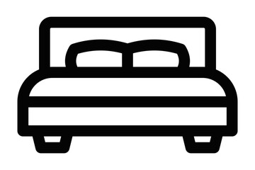 Simple bed icon with pillows and frame. Vector icon. Editable stroke.