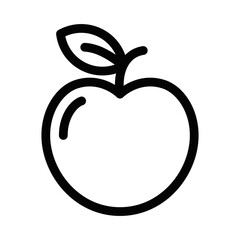 Peach fruit with leaf outline. Apple vector icon. Editable stroke.