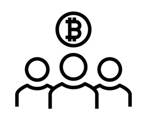 Group of people with bitcoin symbol above. Editable stroke.