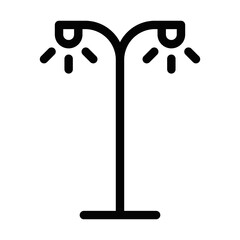 Dual streetlight with light beams icon. Editable stroke.