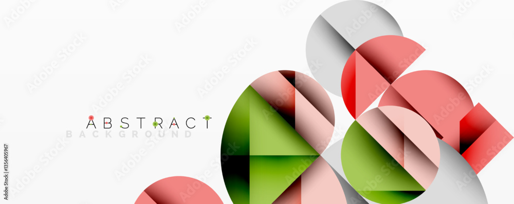Poster Modern abstract composition with layered circles and angular segments featuring gradients, transparency effects, and a structured geometric layout