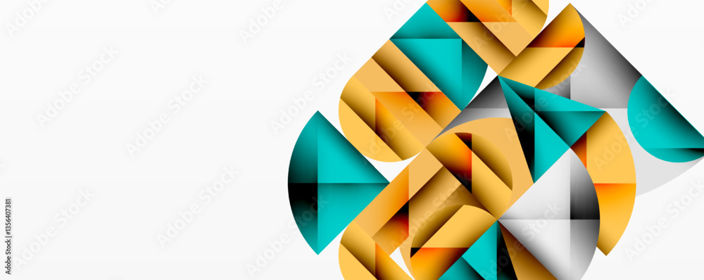 Aufkleber Abstract geometric design with intersecting circles, triangles, squares and sharp angles creating a layered composition with gradients, depth, and contrast