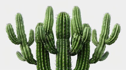 A cactus with thick, arm-like branches reaching toward the sky, isolated on a transparent white background 