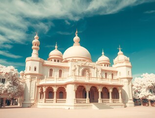 Obraz premium Majestic architectural structure with domes and intricate details under a bright blue sky