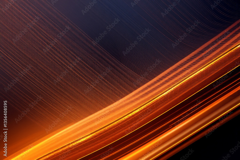 Aufkleber Abstract image features vibrant orange lines curving diagonally across a dark backdrop, evoking a sense of flowing energy and modern digital design.