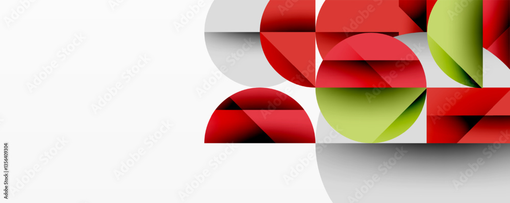 Aufkleber Abstract geometric design with intersecting circles, triangles, squares and sharp angles creating a layered composition with gradients, depth, and contrast