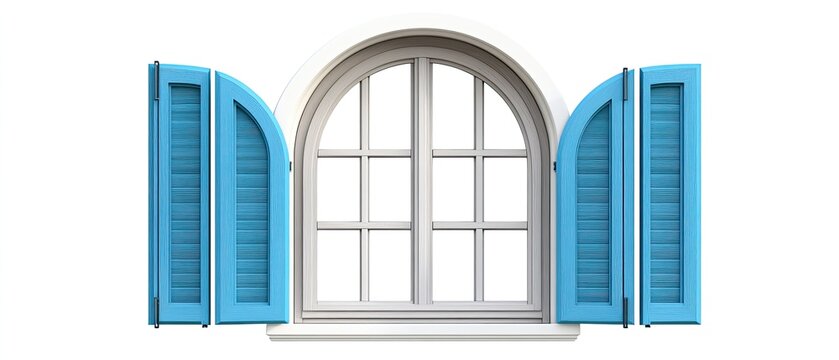 Arch Window with Blue Shutters