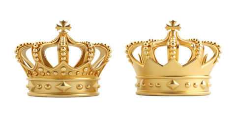 Two Elegant Golden Crown Styles Representing Royalty and Power, Cut Out