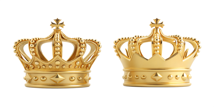 Two Elegant Golden Crown Styles Representing Royalty and Power, Cut Out