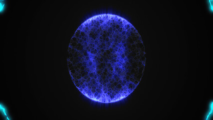 A blue sphere dotted with lights, floating in a dark expanse, reminiscent of a celestial body in a distant galaxy, highlighting abstract and digital art elements