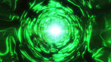 A tunnel with intense green light and a bright center, creating a sci-fi vibe with abstract energy and a futuristic, digital look background