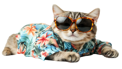 Cool cat wearing sunglasses and Hawaiian shirt