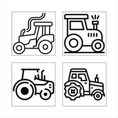 Tractor icons set with various industrial and construction vehicles
