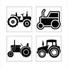 Set of tractor icons and silhouettes in vector illustration