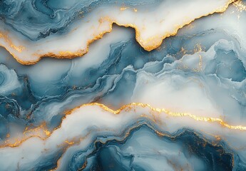 Fototapeta premium Abstract Blue Marble Texture with Golden Veins, Luxury Swirl Pattern, Fluid Art