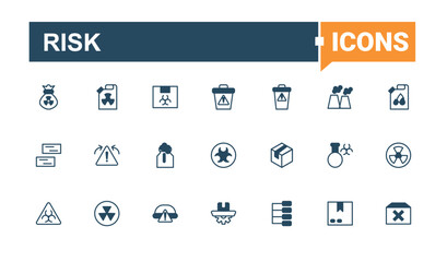 Risk icon set. It contains symbols to hazard, crisis, plan, safety, awareness, danger, manage and more. Collection of simple line web icons. Management line icon. Editable stroke collections.