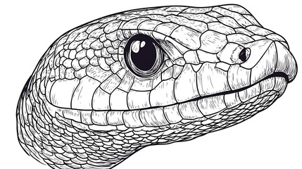 Detailed line art drawing of a snake's head.
