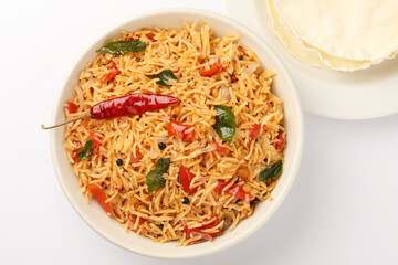 Tomato rice.spicy South Indian rice recipe Tomato pulao or Tomato Rice ,South Indian Thakkali Sadam ,Tomato Bath an Indian vegetarian dish. Healthy nutritious