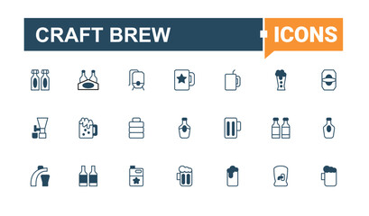 Craft Brew modern icon. Contain linear symbols brew, brewing, alcohol, bar, drink and more. Craft Beer vector line icon set. outline and solid icons collection. Vector artwork and illustration.