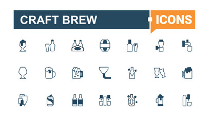 Craft Brew modern icon. Contain linear symbols brew, brewing, alcohol, bar, drink and more. Craft Beer vector line icon set. outline and solid icons collection. Vector artwork and illustration.