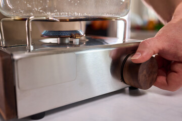 A closeup view showcasing a stylish gas stove adorned with unique and captivating flame patterns