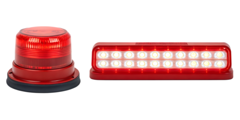 Two Distinct Red Emergency Light Styles on White for Safety Features, Cut Out