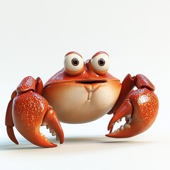 Cheerful Cartoon Crab on White Background, Posing Cutely
