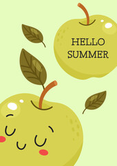 Green Apple Summer Poster  Cute Fruit Art with Quote