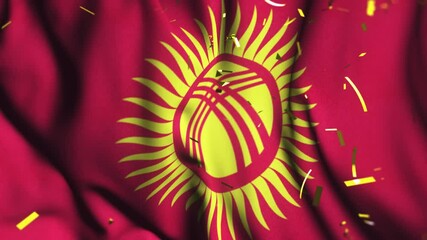 Waving Kyrgyzstan Flag with Confetti – Independence Day Celebration