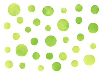 ゆるい丸・ドット(黄緑、緑)のイラスト素材水彩タッチ