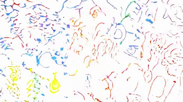 4K hand-drawn cartoon FX animation with abstract squiggle lines and dynamic colorful doodles on white background, playful sketch motion loop for artistic design or video effects