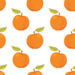Peach Seamless Pattern with Kawaii Style Summer Fruits