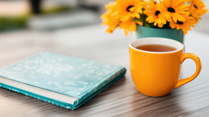 Cozy minimalist gardening inspiration with books and warm tea for relaxation and creativity