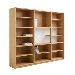 Rustic wooden bookshelf with vintage design isolated on white background suitable for home decor and cozy interiors
