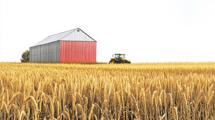 Vibrant Farm Scene with Tractor and Barn