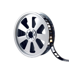 Obraz premium Automotive metallic wheel with a sleek silver finish, precisely designed machine part with an intricate spoke pattern, isolated transparent background