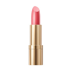 Obraz premium Pink lipstick in a gold tube on a transparent background. Beauty and makeup concept.