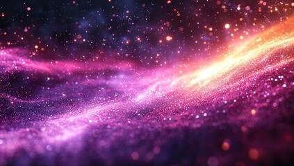Fototapeta premium Sparkling Galaxy Abstract Cosmic Dust Cloud with Pink, Purple, and Orange Hues. 85 Chr