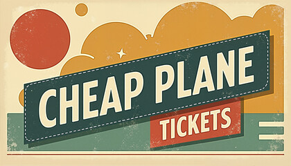 Retro-style "Cheap Plane Tickets" banner for travel marketing, budget airlines, and low-cost flight campaigns