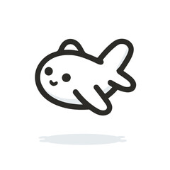 Cartoon Airplane in Fish Shape, Black and White Outline, Representing Travel, Flight, and Whimsical Design with copy space