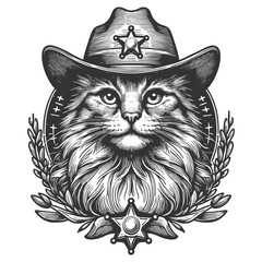Cat Sheriff in Uniform and Hat vector illustration