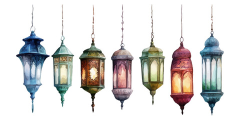 Obraz premium Set of hanging Arabic lanterns isolated on a white background