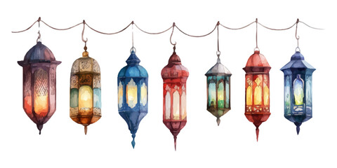 Obraz premium Set of hanging Arabic lanterns isolated on a white background