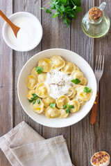 Homemade Russian dumplings. Pelmeni. Traditional Russian Food.
