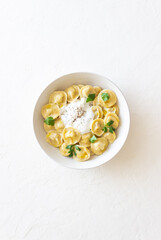 Homemade Russian dumplings. Pelmeni. Traditional Russian Food.