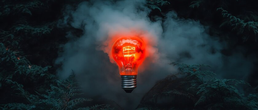 Illuminated Lightbulb in Smoky Woods.