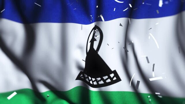 Lesotho Flag Waving with Confetti | Independence Day Celebration | National Patriotism Background
 - Powered by Adobe