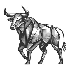 Origami paper Geometric Bull raster illustration